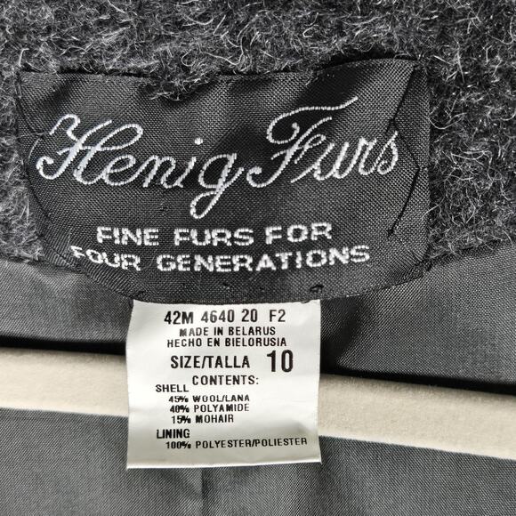 Henig Furs Wool Mohair Long Coat Gray Brushed Button Front Overcoat Womens 10 - Picture 4 of 15